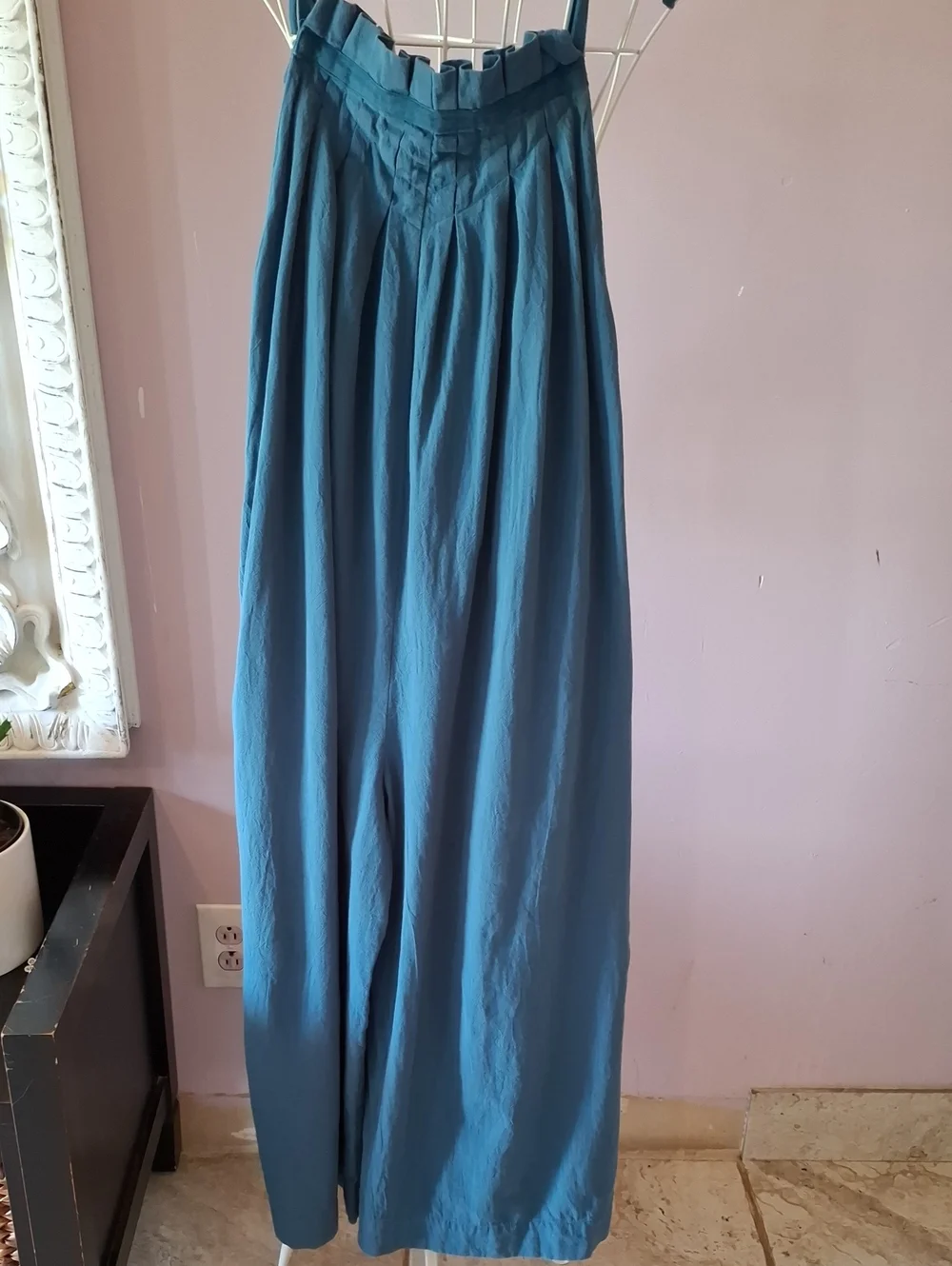 vestique Teal Wide-Leg Pleated Pants